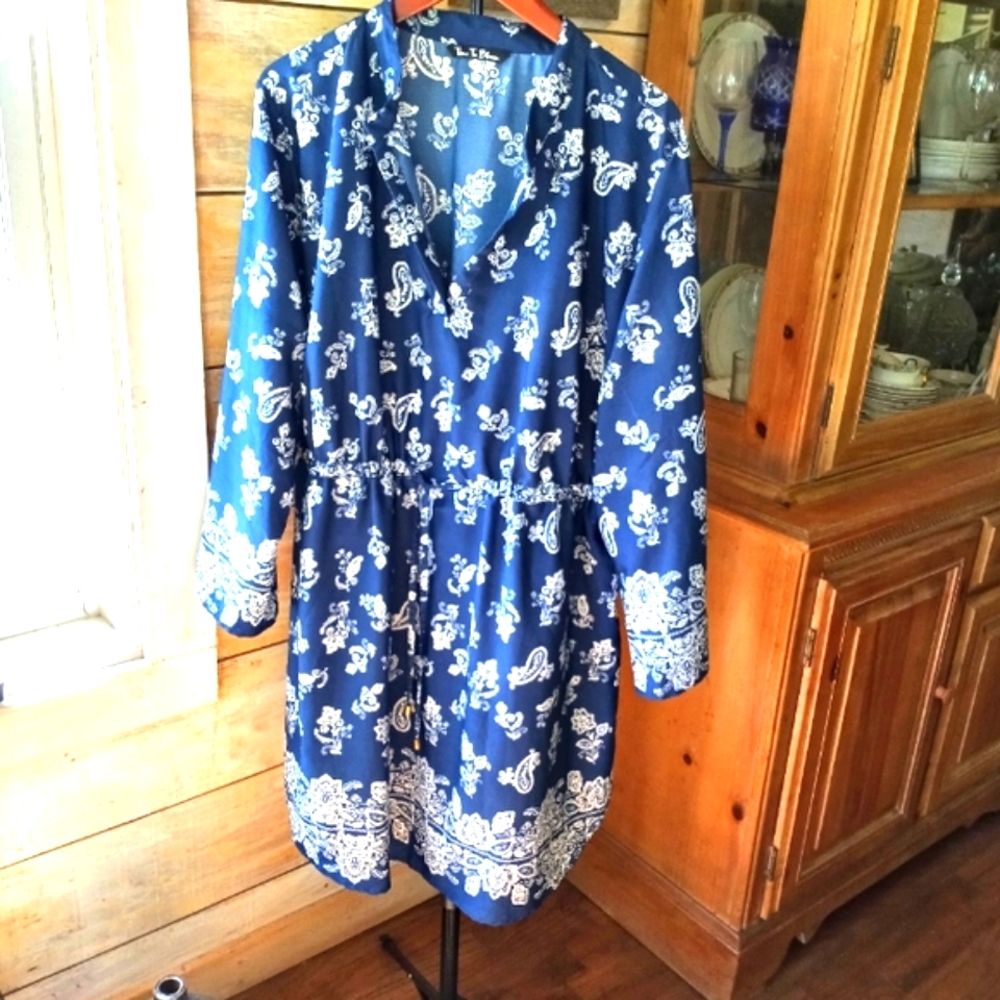 Dress Blue White Paisley Print